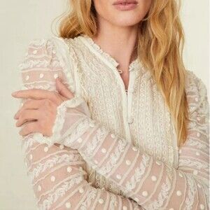 LoveShackFancy Elio Dress In Cream De Macaron Size P=00 Lace Ruffle Bohemian